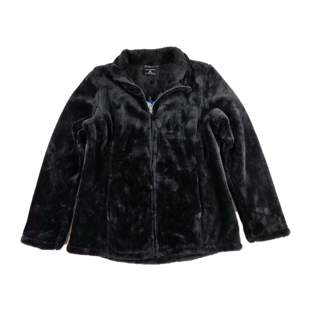 32 Degrees Heat Womens Faux‎ Fur  Velour Jacket Black L Full Zip